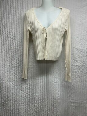 Abercrombie & Fitch Cream Ribbed Tie-Front Sweater Top